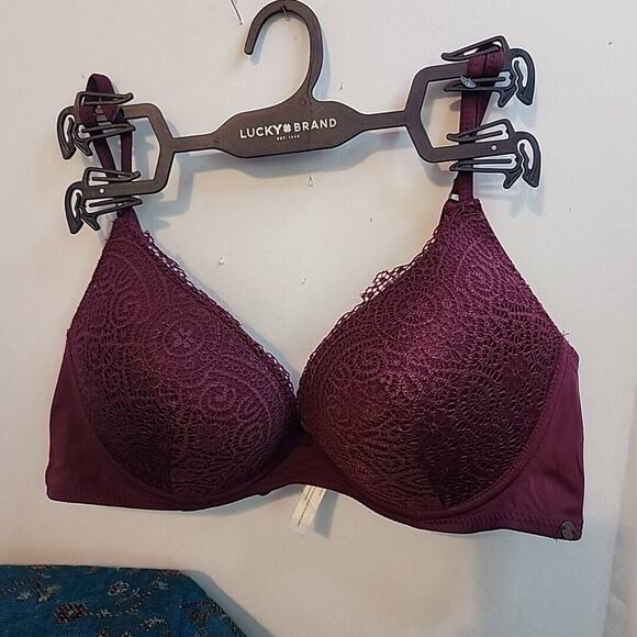 Lucky Brand Ladies RN 71222 Wine Purple Underwire Padded Bra Size 38c Lace - Picture 1 of 4